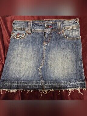 Y2K Y2Blu Stretch Denim Mini Skirt | Cutoff Distressed Jean Skirt | Size 0